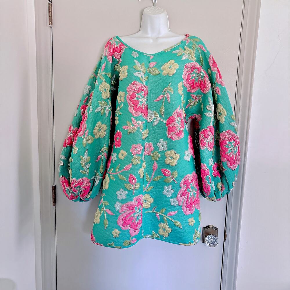 Vintage Arianne Elmy Floral Puff Sleeve Mini Dress - xs